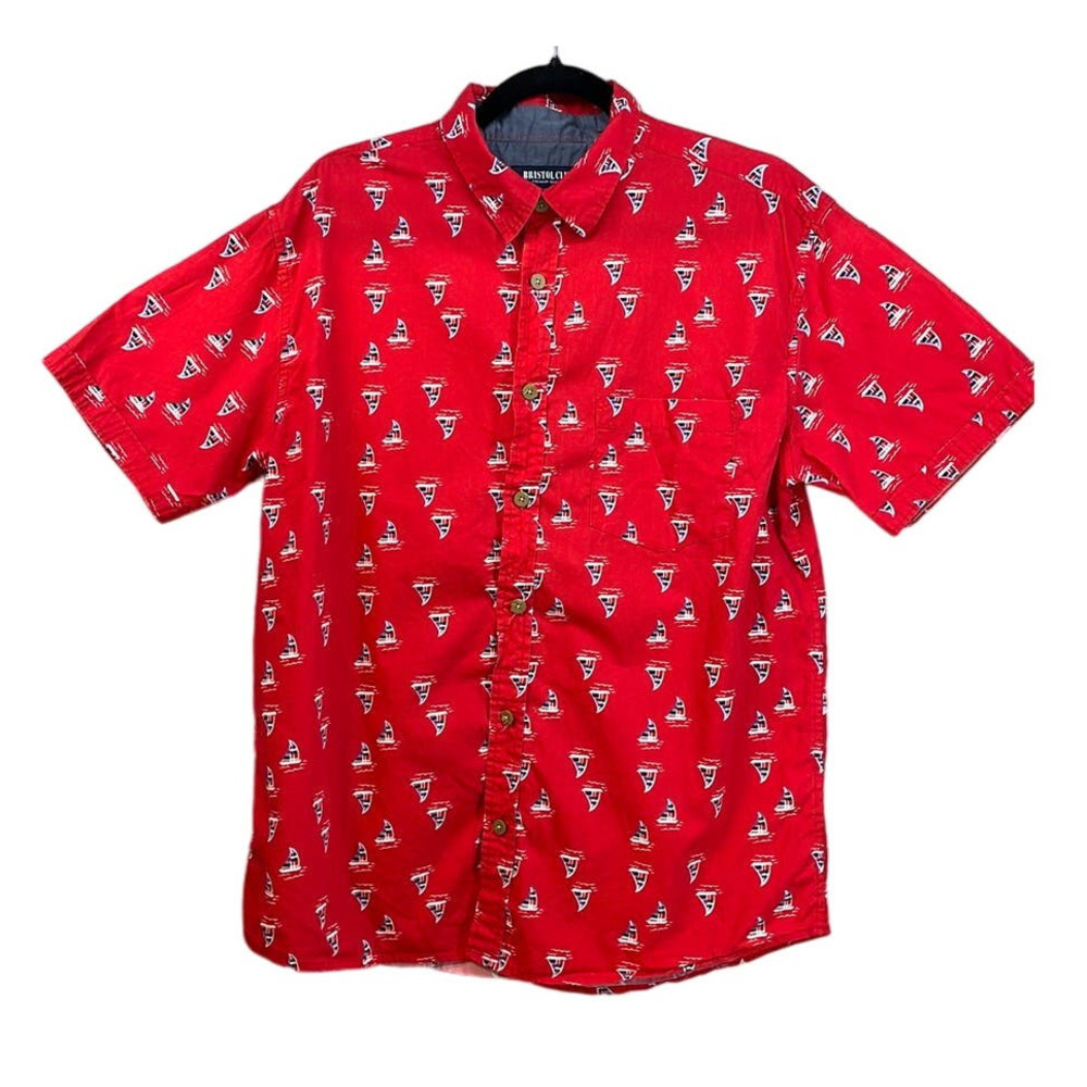 Men's Bristol‎ Club Red Sailboat Design Button Down Shirt Size XL